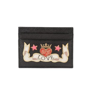 【DOLCE&GABBA】 刺繡貼片皮革卡包/卡夾 黑色 - AZ146 01332A PZ