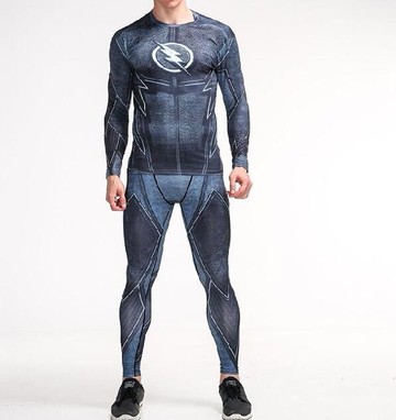 FINDSENSE MD 日系 時尚 男 閃電標誌器械 高彈力 速幹 緊身 運動服 籃球服 健身服 套裝 T恤+褲子