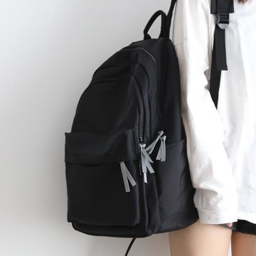 NR黑色百搭大容量背包男雙肩包純色書包女初中生大學生背包女雙肩