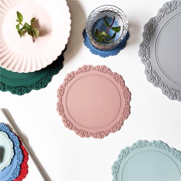 ins 硅膠蕾絲鍋墊復古浮雕杯墊防燙家用碗墊盤墊隔熱墊耐高溫桌面