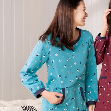 華歌爾睡衣-仕女系列 M-L動物森林純棉針織印花褲裝(松石藍) LWZ88523H8