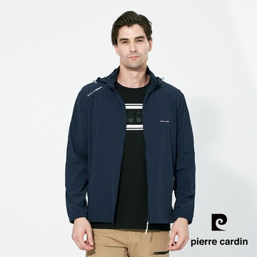【pierre cardin 皮爾卡登】男款 涼感透氣防曬抗UV彈力可拆式連帽夾克外套-丈青色 (5257691-39)