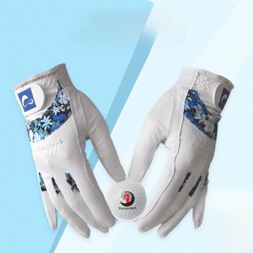 新款女士高爾夫手套手掌羊皮手背印花網眼納米超纖布雙手透氣耐磨