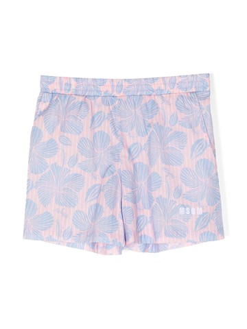 MSGM Kids - Hawaiian floral-print elasticated shorts - kids - Cotton/Elastane - 10 yrs - Pink