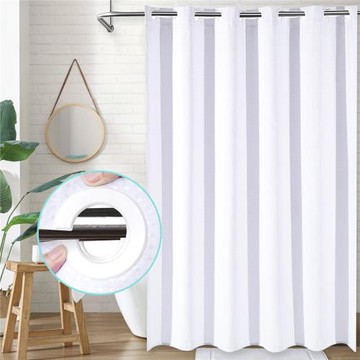 跨境雙層大環無紗華夫格浴簾 大環無鉤帶內襯可拆卸亞馬遜浴簾