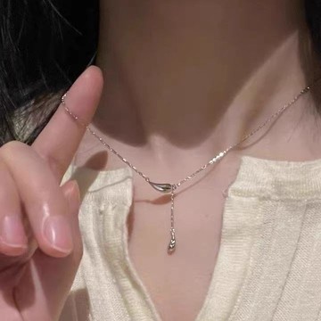 限時特賣🔥 925鍍銀水滴簡約流蘇項鏈女ins冷淡高級節日禮物送女友鎖骨倖運