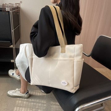 免運🎀日係拉鏈通勤加厚帆布包託特包休閒文藝學生簡約單肩手提包上課拉鍊帆布袋 購物袋 環保袋 肩背包 帆布包 腋下包側背包