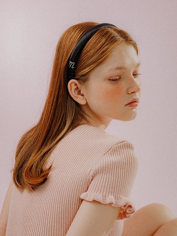 Slim Stone Embellished Satin Hairband [Black]