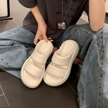 VIVILIAN小軟皮超舒服雙帶休閒厚底增高拖鞋