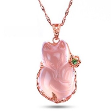 玫瑰金項鍊 純銀芙蓉石鑲鑽吊墜-韓版百搭氣質狐狸情人節生日禮物女飾品73fk22【獨家進口】【米蘭精品】