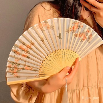臺灣出貨🔥新中式古風海棠折疊小扇子女夏天國風漢服拍照隨身攜帶折扇高顔值