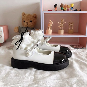 法式復古圓頭瑪麗珍小皮鞋女日系jk配裙子大頭單鞋小香風厚底鞋子