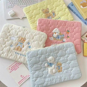 <台灣>小眾設計ins簡約刺繡軟綿綿ipad內膽11平板電腦包14/15筆記本收納防震防摔