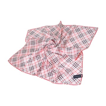BURBERRY 巴寶莉  經典全斜格紋字母LOGO圖騰蠶絲混棉大帕領巾(粉紅系/58CM)