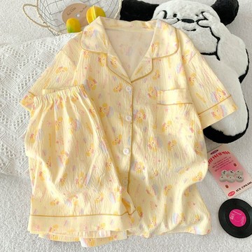 Healthy baby 夏季女童睡衣雲朵棉大童甜美翻領可愛短袖短褲家居服套裝居家服夏季睡衣短袖睡衣夏季居家服兒童家居服