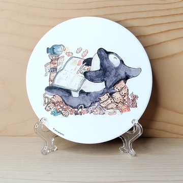 杯墊/吸水杯墊/陶瓷吸水杯墊 鯨魚畫家