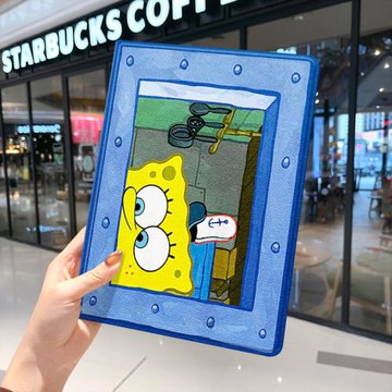 海綿寶寶ipad10保護套pro2024款11寸5蘋果air7平板mini6殼4迷你3適用2三折1帶筆槽2018九8第9代2020動漫2021