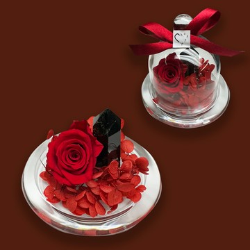 C happy 玫瑰永生花禮+ 永生繡球花+茶晶_玻璃盅水晶花