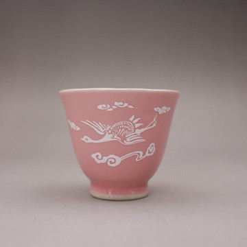 景德鎮建國瓷廠粉紅釉堆花小茶杯酒盅古玩古董老貨陶瓷器收藏擺件