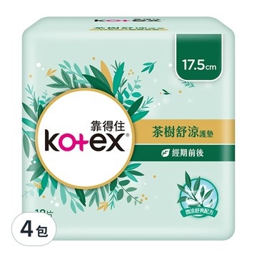 Kotex 靠得住 茶樹舒涼護墊 經期前後  17.5cm  18片  4包