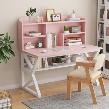 免運 可開票 現代簡約書桌帶書架組合學生學習桌寫字桌家用電腦辦公臺式寫字臺 快速出貨