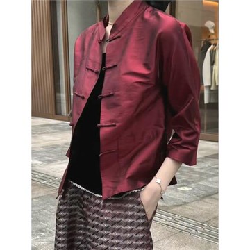 新中式國風唐裝紅色外套女2025早秋季新款小個子短款高端宋錦上衣