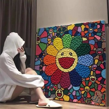 【DIY手作禮物】村上隆太陽花 毛球畫 手工製作 生日禮物 小紅書同款 毛球粘貼畫 DIY材料包 創意裝飾 送禮推薦