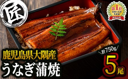 1633 鹿児島県大隅産うなぎ蒲焼5尾（750ｇ）