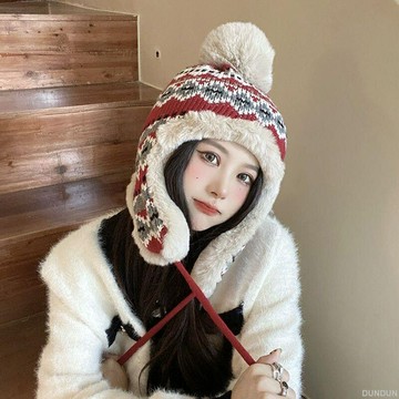 民族風保暖帽女秋冬防寒保暖加絨騎車防風系帶個性出游滑雪護耳帽 雪帽 保暖帽 帽子女 毛帽