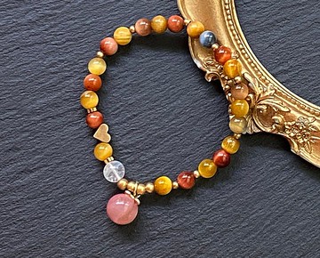 招智慧 提升脈輪能量-多彩虎眼石x藍針白水晶 x鹽源瑪瑙黃銅手鍊