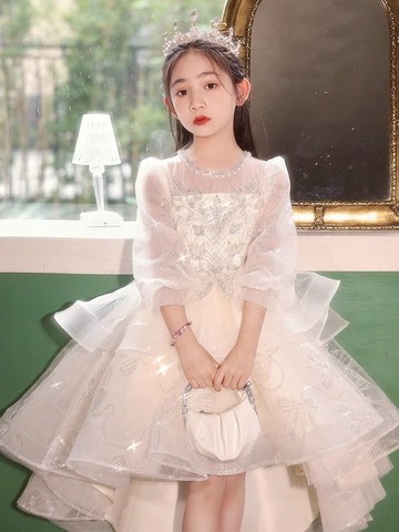 高端兒童晚禮服小眾輕奢花童生日派對公主裙主持人鋼琴比賽演出服