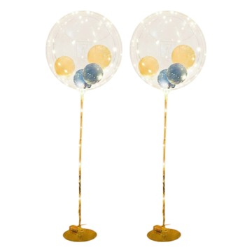 告白波波球套組  2米暖白LED燈  5吋淺藍氣球  5吋白色氣球  18吋波波球  70CM氣球支架  DIY材料包  D款  2組