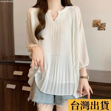 🌈台倉出庫🌈 大碼女裝法式遮肚子短袖雪紡衫女夏季胖mm寬鬆顯瘦T恤上衣