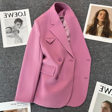 紫粉色設計感西裝外套女2025年春秋新款雙排扣氣質名媛百搭小西服