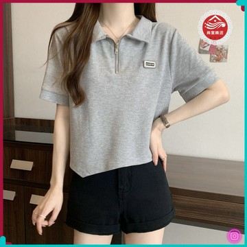 🎀修身上衣🎀polo領正肩短袖T恤女夏季設計感小衆寬鬆顯瘦港味chic上衣服體恤 25SS