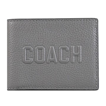 COACH CZ062 浮雕車線LOGO荔枝皮革對開六卡短夾.炭灰