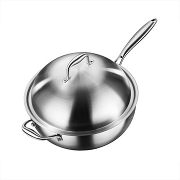 Tounichi 不鏽鋼加深無塗層炒鍋 家用弧形帶蓋不銹鋼炒菜鍋 全爐具通用