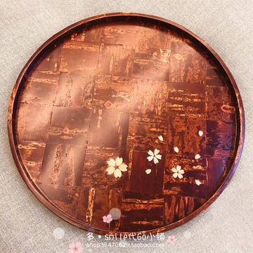 工匠手作精品櫻樹皮樺細工日式泡茶臺圓托盤茶盤27cm