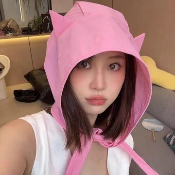 臺灣出🔥🔥小惡魔綁帶速幹防曬遮陽帽女薄款護耳頭巾帽子可愛貓耳朵顯臉小