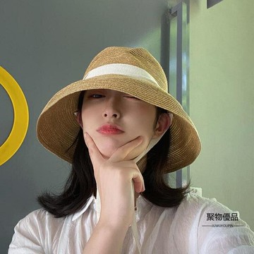 草帽女夏日系卷邊顯臉小出游沙灘防曬遮陽太陽帽子【聚物優品】