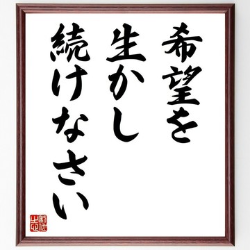 名言「希望を生かし続けなさい」（請讓希望長存）手寫書法色紙畫框／接單後毛筆親筆揮毫 (Z3501)