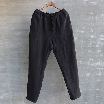 19男春夏砂洗亞麻簡潔修身小腳褲復古中國風松緊腰百搭錐褲文藝