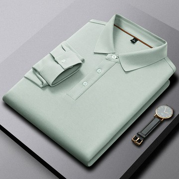【新款熱賣】柔軟輕膚高彈羅紋領凈版高級感男士翻領商務休閑長袖POLO衫體恤男