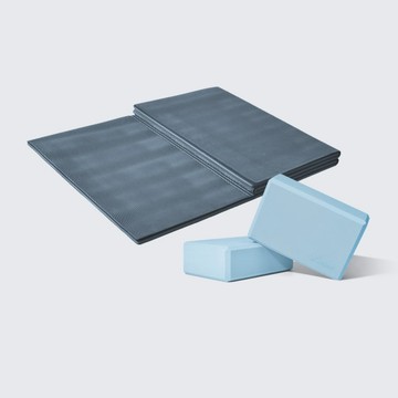 台灣製加大加寬多功能摺疊健身墊6mm / 200x120cm 附瑜珈磚2入 島嶼綠瑜珈墊+薰衣紫瑜珈磚