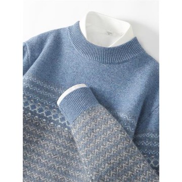 青少年羊絨衫男孩半高領初中高中學生拼色青年羊毛衫中領加厚毛衣