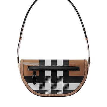 【滿11112贈TOM FORD神祕曠野淡香精4ml 】BURBERRY 小型皮革 Olympia 包(駝色格紋)