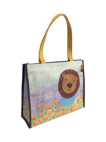 橫式拉鍊大包-鬱金香大頭獅(防潑水材質)