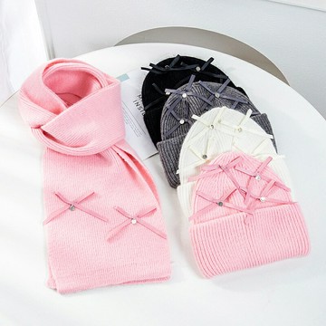 【米蘭精品】現貨+預購 韓版毛帽毛呢帽針織帽秋冬季加絨厚磅保暖帽冷帽休閒帽- 蝴蝶結女帽子4色74my32