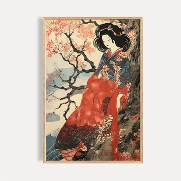 櫻下流光 / 日式浮世繪櫻花仕女裝飾畫