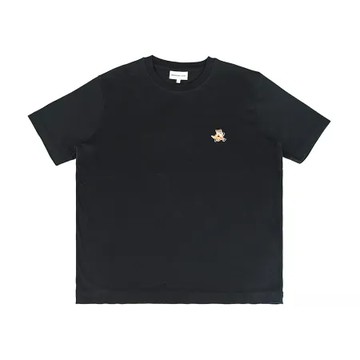 MAISON KITSUNE Speedy奔跑狐狸LOGO刺繡布標設計純綿質圓領短袖T恤(男款/黑)